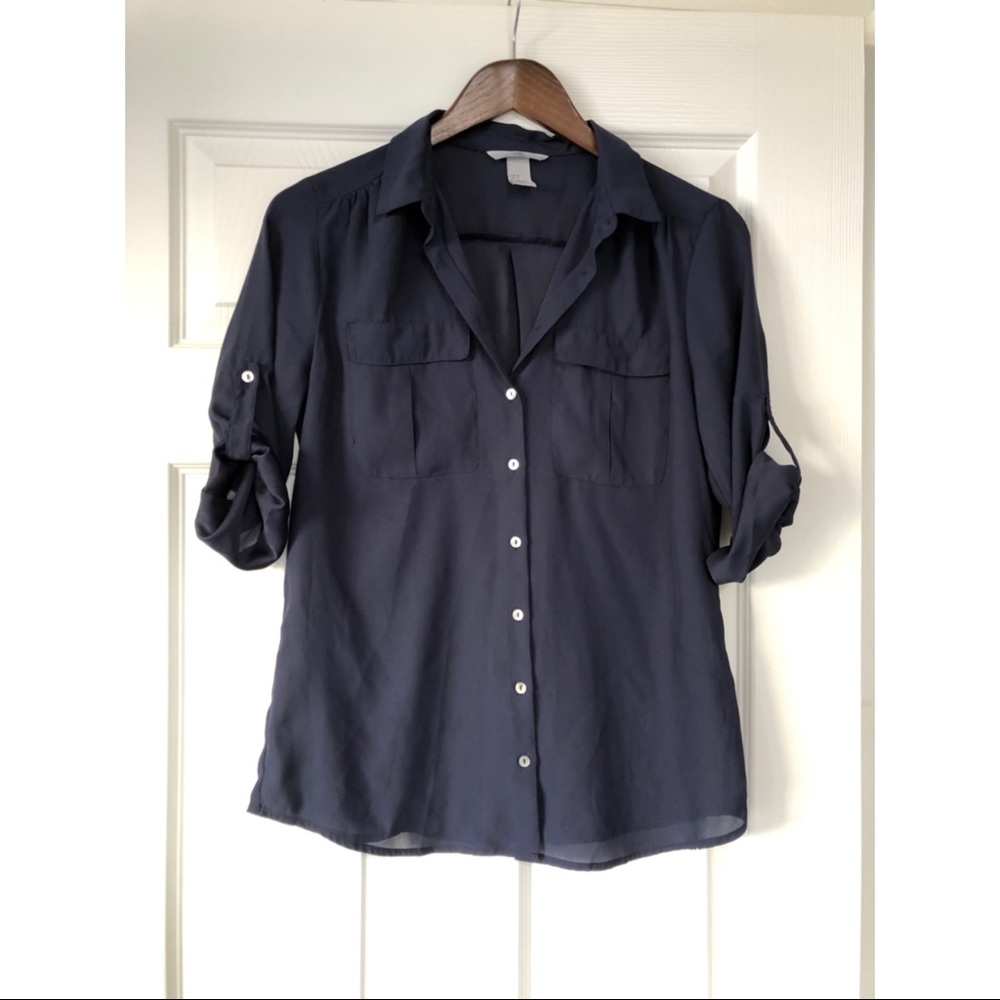 H&M navy blue button down shirt